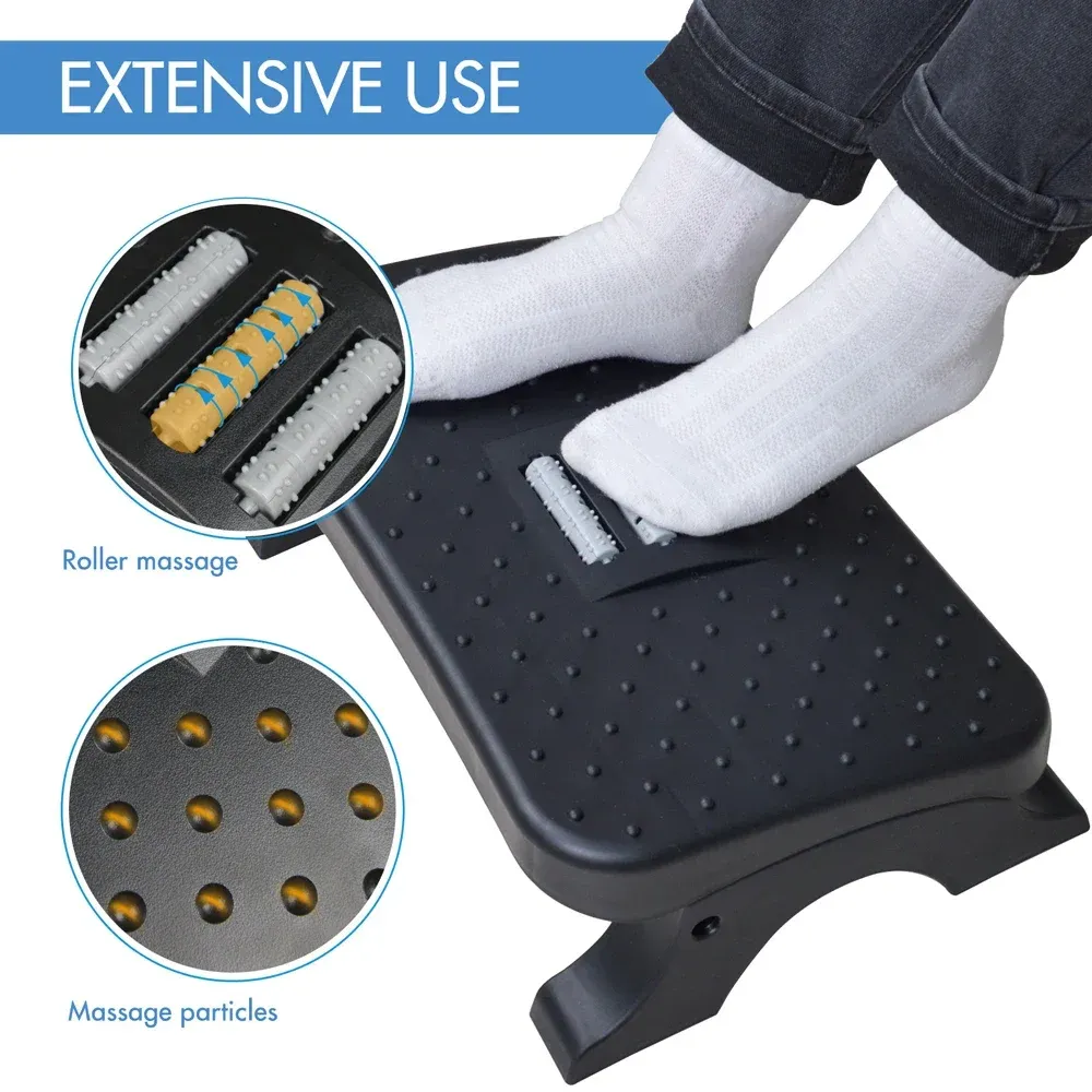 Repose-pieds ergonomique sous bureau avec rouleaux de massage, hauteur réglable et capacité de 120 lb 2