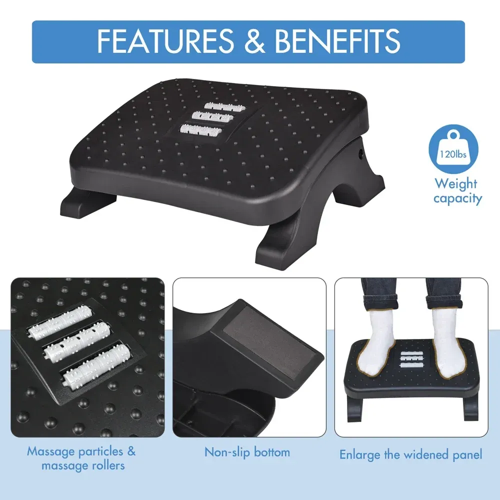 Repose-pieds ergonomique sous bureau avec rouleaux de massage, hauteur réglable et capacité de 120 lb 4