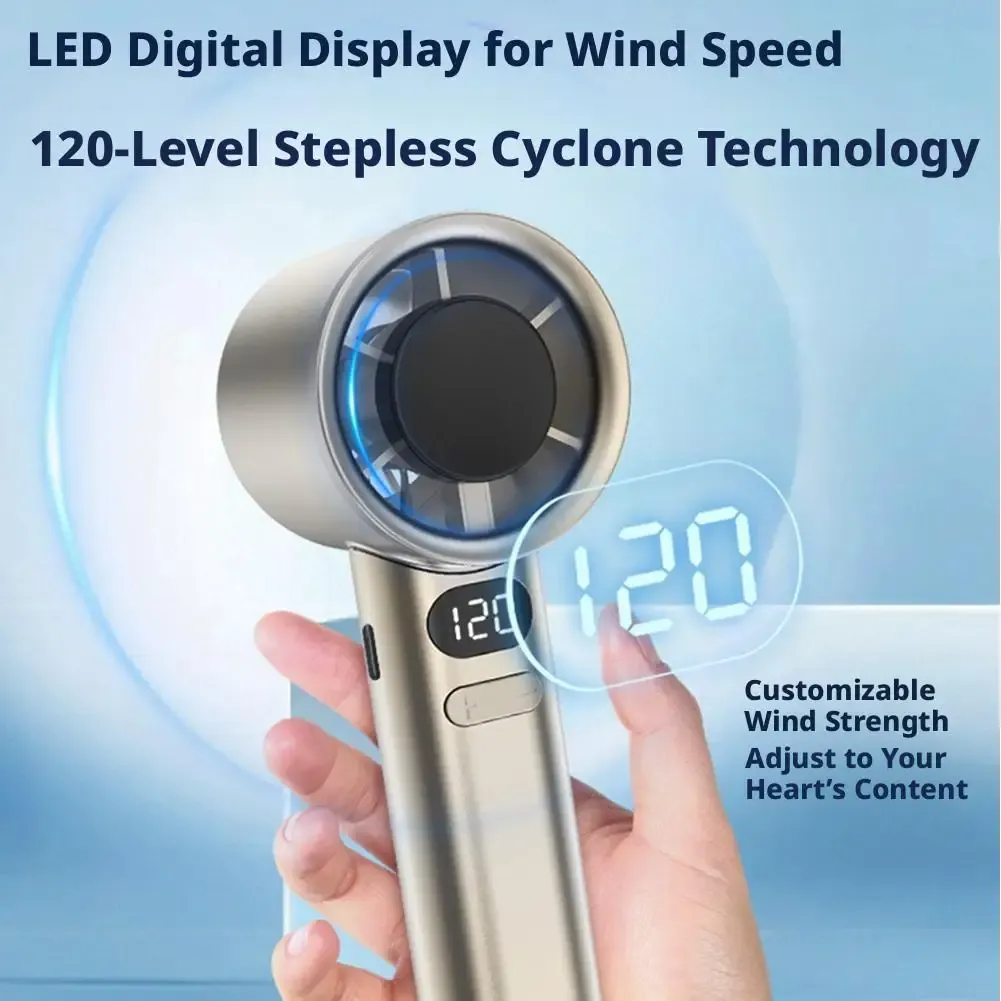 Ventilateur portable à main sans pales, 120 vitesses, rechargeable par USB - Image 1