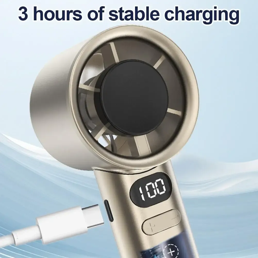 Ventilateur portable à main sans pales, 120 vitesses, rechargeable par USB 3