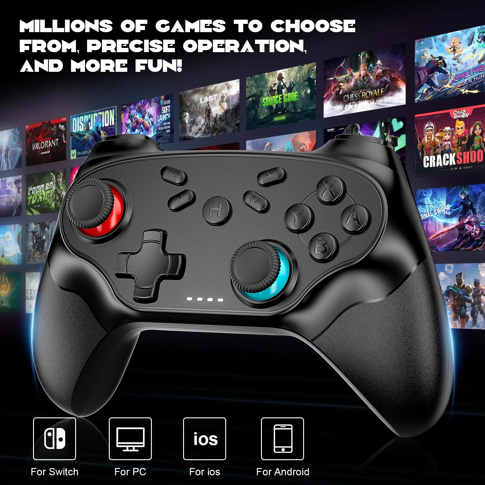Manette de jeu sans fil Bluetooth pour Switch, iOS et Android, avec fonction Turbo et vibrations 4
