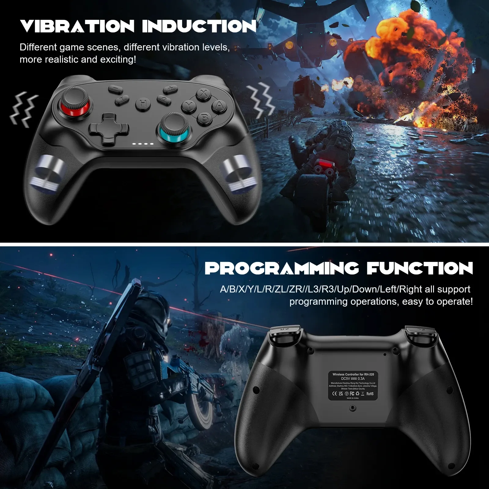 Manette de jeu sans fil Bluetooth pour Switch, iOS et Android, avec fonction Turbo et vibrations 5