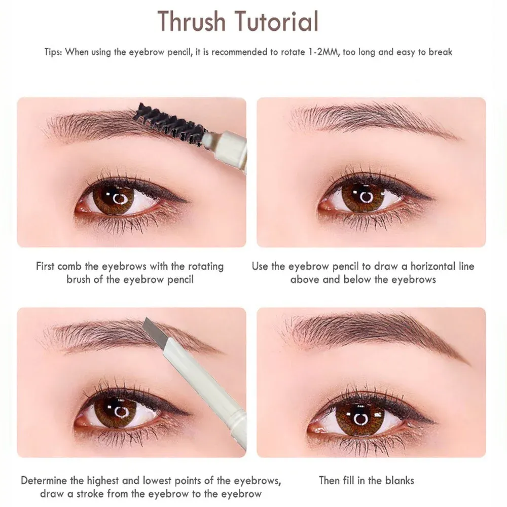 Crayon à sourcils double extrémité à tête fine, imperméable et durable, avec rotation automatique et pointe de pinceau, pour un contour naturel 2