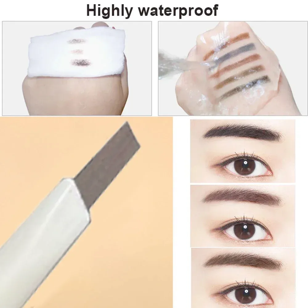 Crayon à sourcils double extrémité à tête fine, imperméable et durable, avec rotation automatique et pointe de pinceau, pour un contour naturel 3