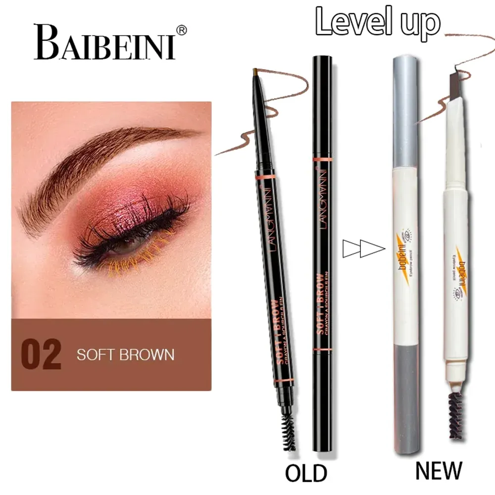Crayon à sourcils double extrémité à tête fine, imperméable et durable, avec rotation automatique et pointe de pinceau, pour un contour naturel 8