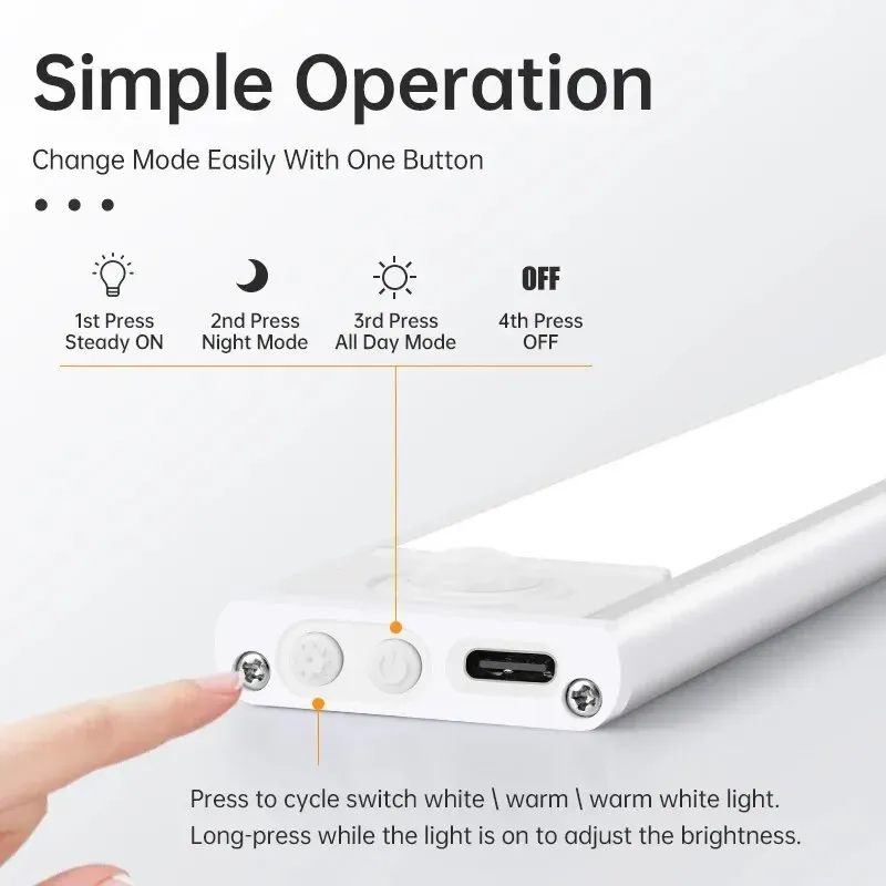 Veilleuse LED sans fil à détecteur de mouvement, rechargeable par USB, pour sous-meuble, cuisine, chambre et armoire 2