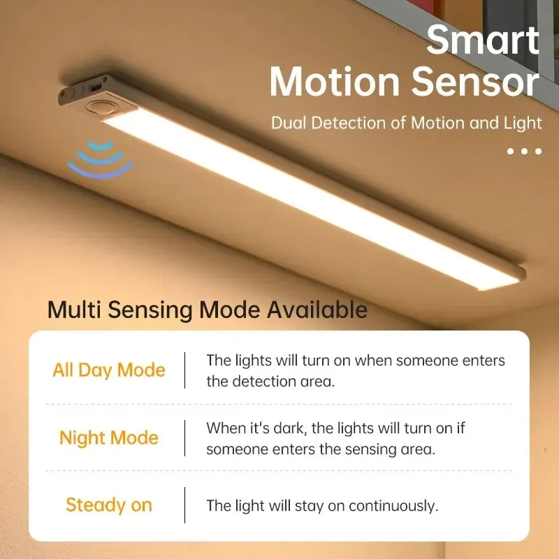Veilleuse LED sans fil à détecteur de mouvement, rechargeable par USB, pour sous-meuble, cuisine, chambre et armoire 5