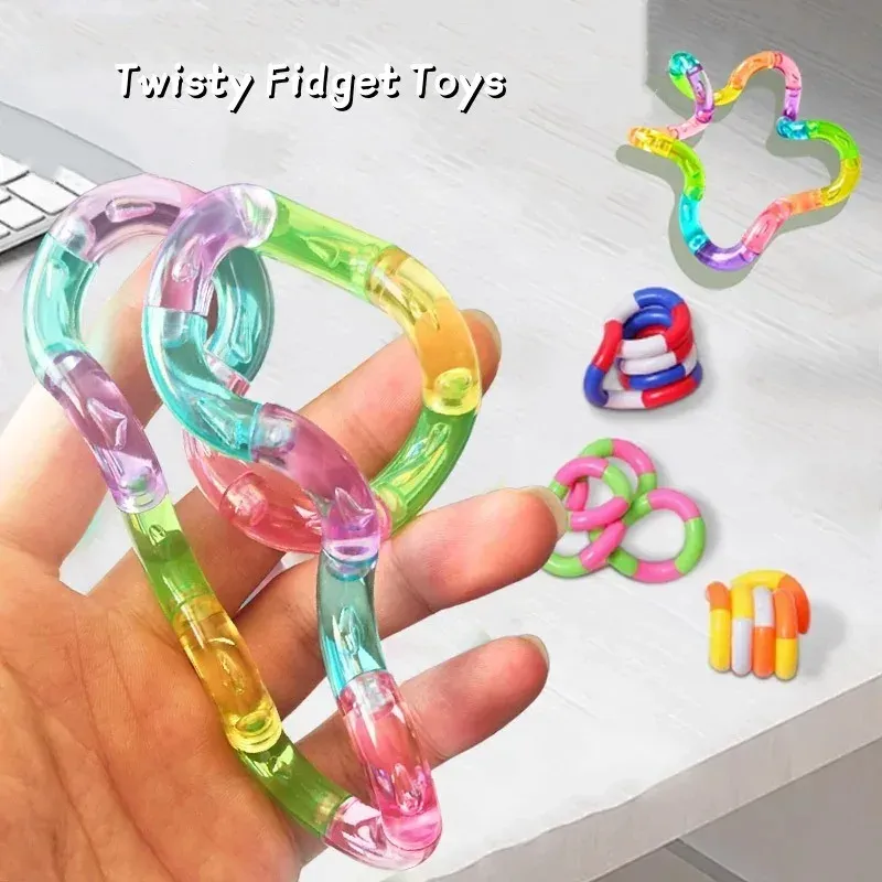 Jouet anti-stress transformable en nœud arc-en-ciel pour adultes et étudiants, idéal en classe et au bureau 2