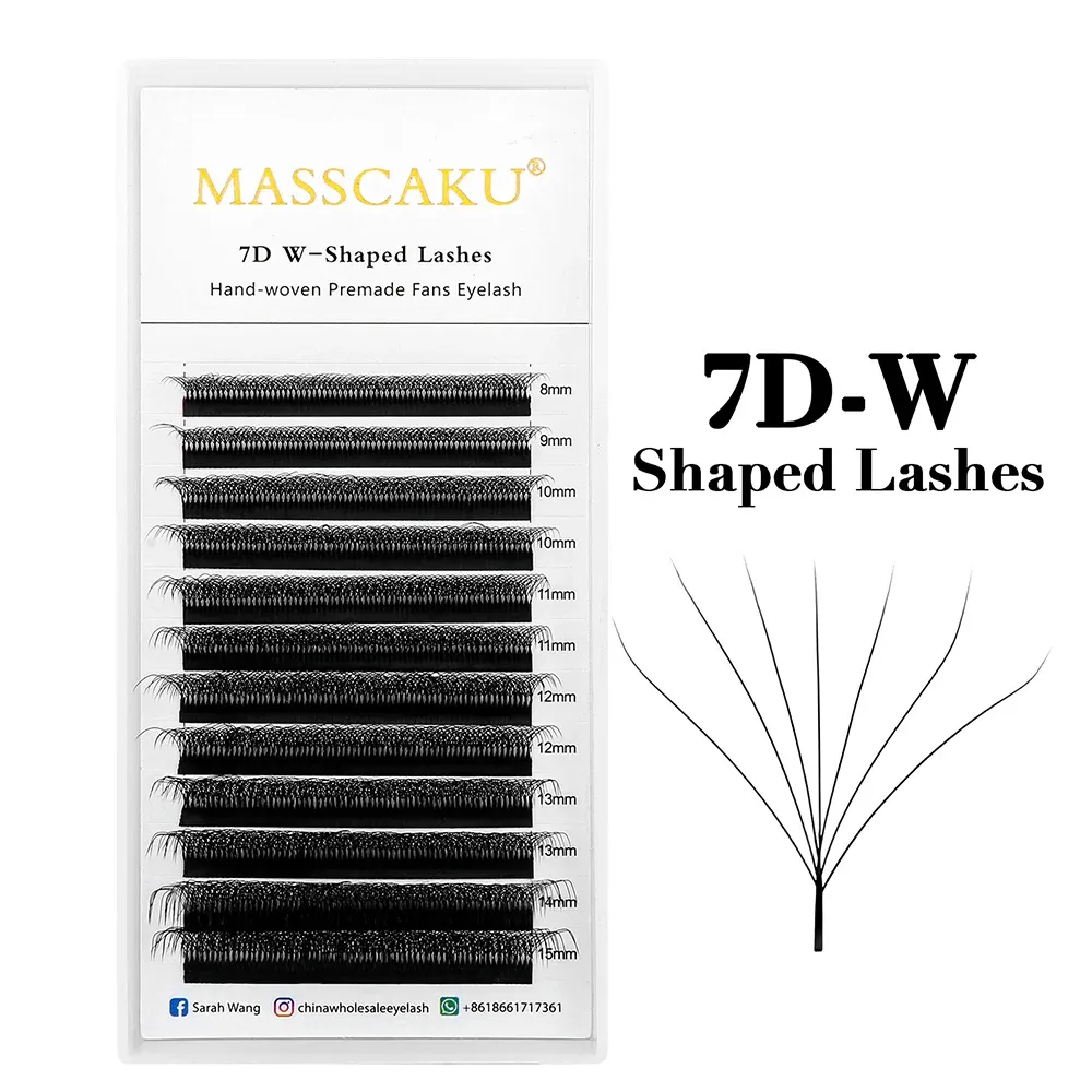 MASSCAKU Cils en vison synthétique préfabriqués, courbure C/D, volume 6D à 10D, style W, en vrac, cils individuels moelleux faciles à choisir 10