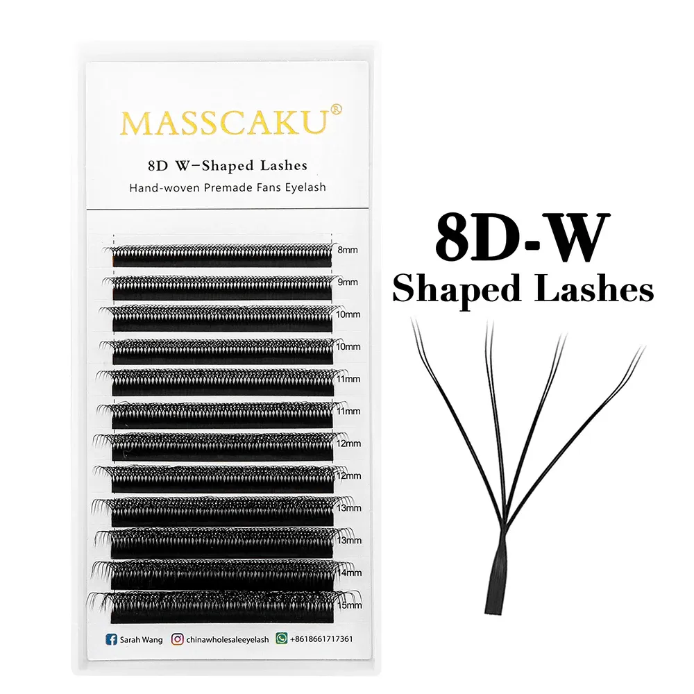 MASSCAKU Cils en vison synthétique préfabriqués, courbure C/D, volume 6D à 10D, style W, en vrac, cils individuels moelleux faciles à choisir 12