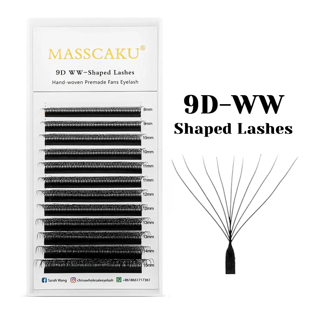 MASSCAKU Cils en vison synthétique préfabriqués, courbure C/D, volume 6D à 10D, style W, en vrac, cils individuels moelleux faciles à choisir 16