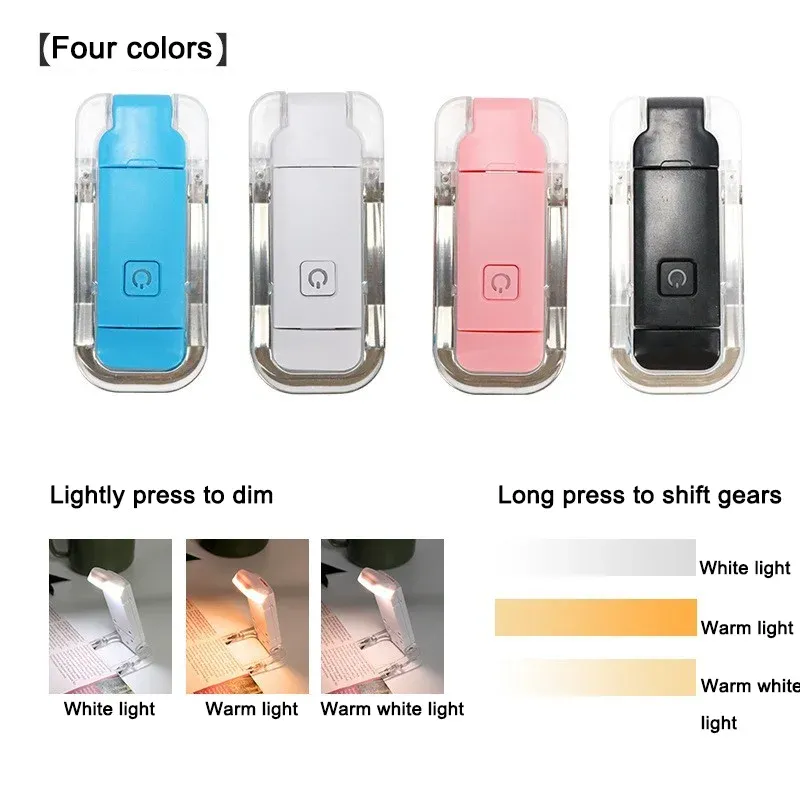 Lampe de lecture LED rechargeable USB à pince, portable, protection des yeux 6