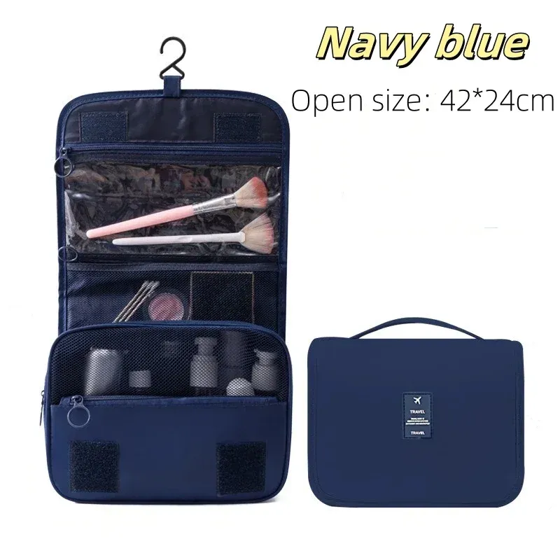 Trousse de maquillage de voyage étanche pour femme, organisateur de toilette avec crochet 7