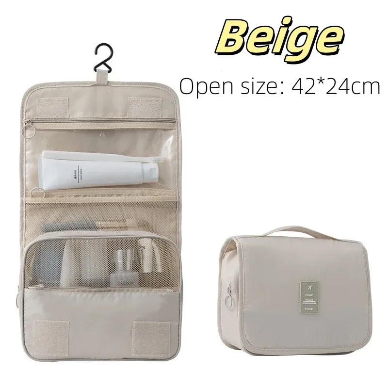 Trousse de maquillage de voyage étanche pour femme, organisateur de toilette avec crochet 8