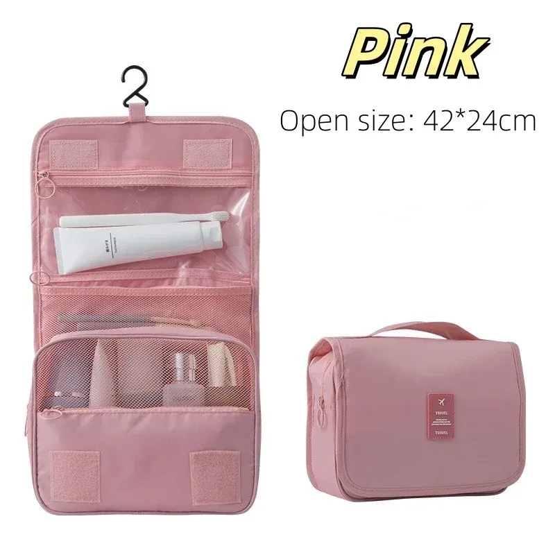 Trousse de maquillage de voyage étanche pour femme, organisateur de toilette avec crochet 11