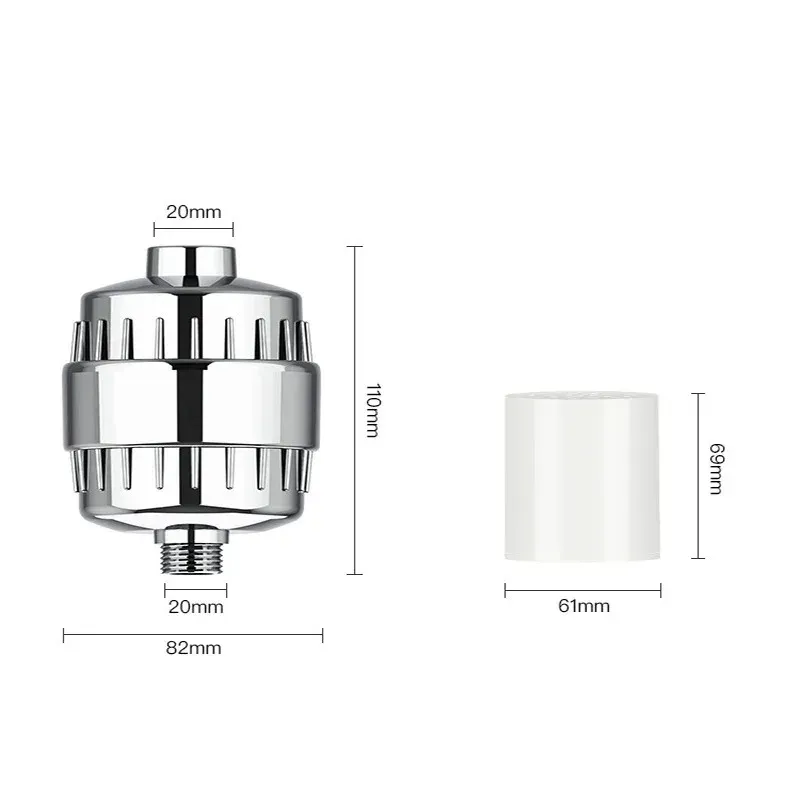 Filtre à eau de douche sous différents angles