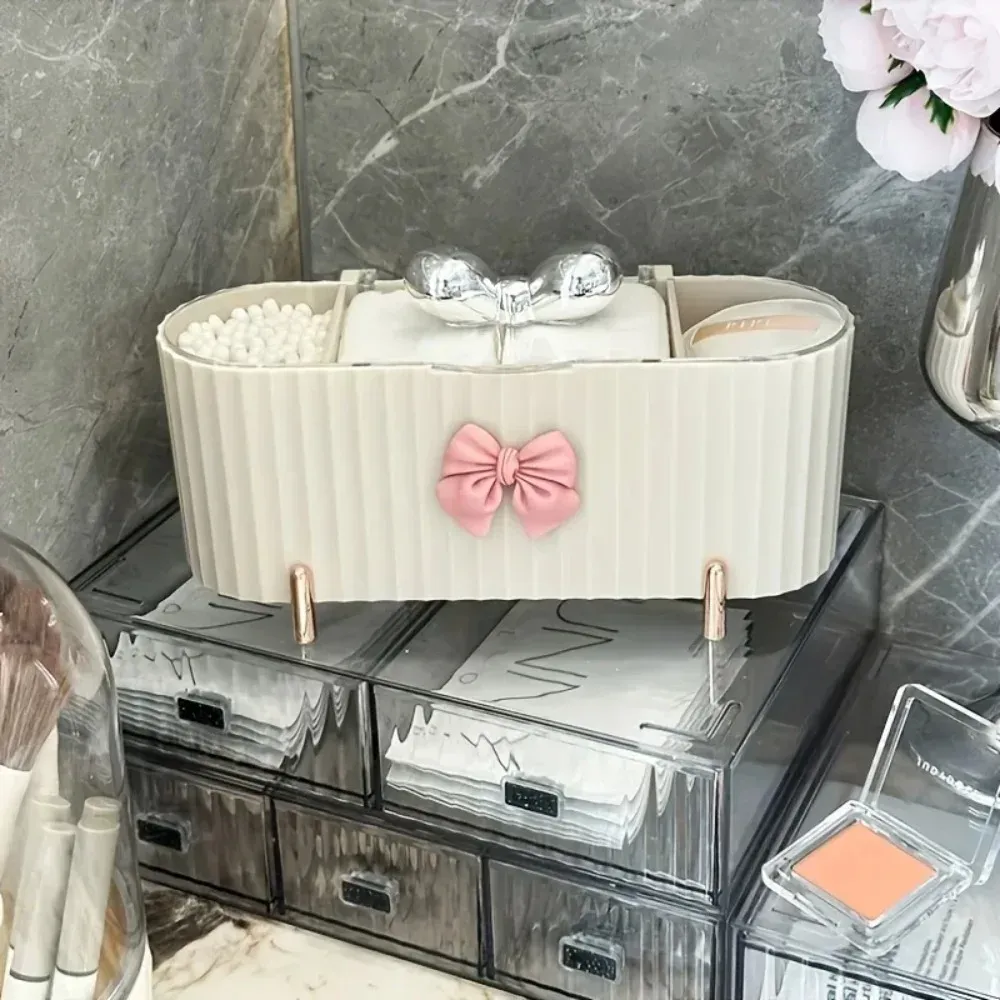 Organisateur de maquillage à 3 niveaux, boîte de rangement à couvercle transparent et grande capacité pour cotons-tiges, éponges, poudres et cosmétiques 4
