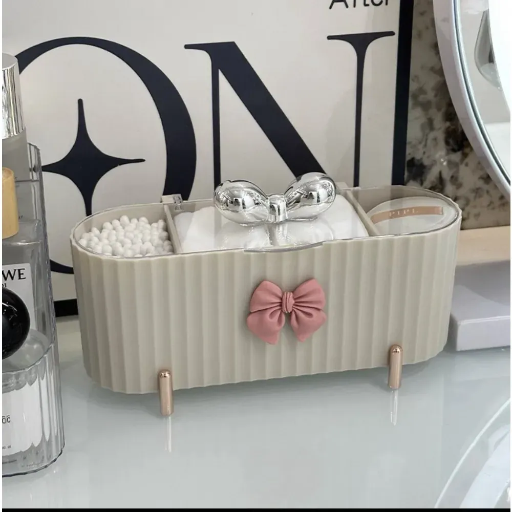 Organisateur de maquillage à 3 niveaux, boîte de rangement à couvercle transparent et grande capacité pour cotons-tiges, éponges, poudres et cosmétiques 7