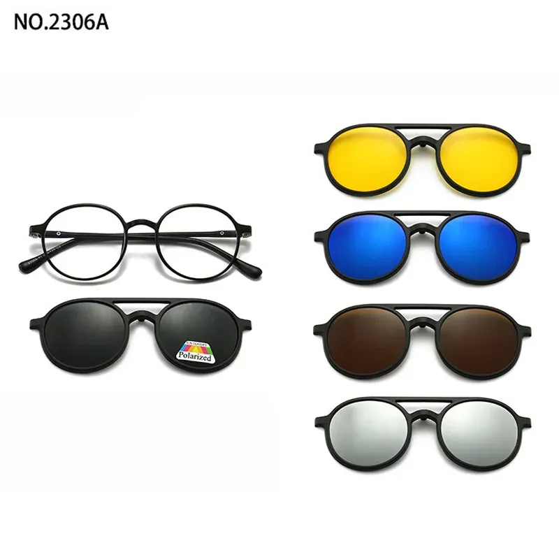 Lunettes de soleil polarisées carrées pour hommes avec clip magnétique 5 lentilles, monture TR90 grise 22