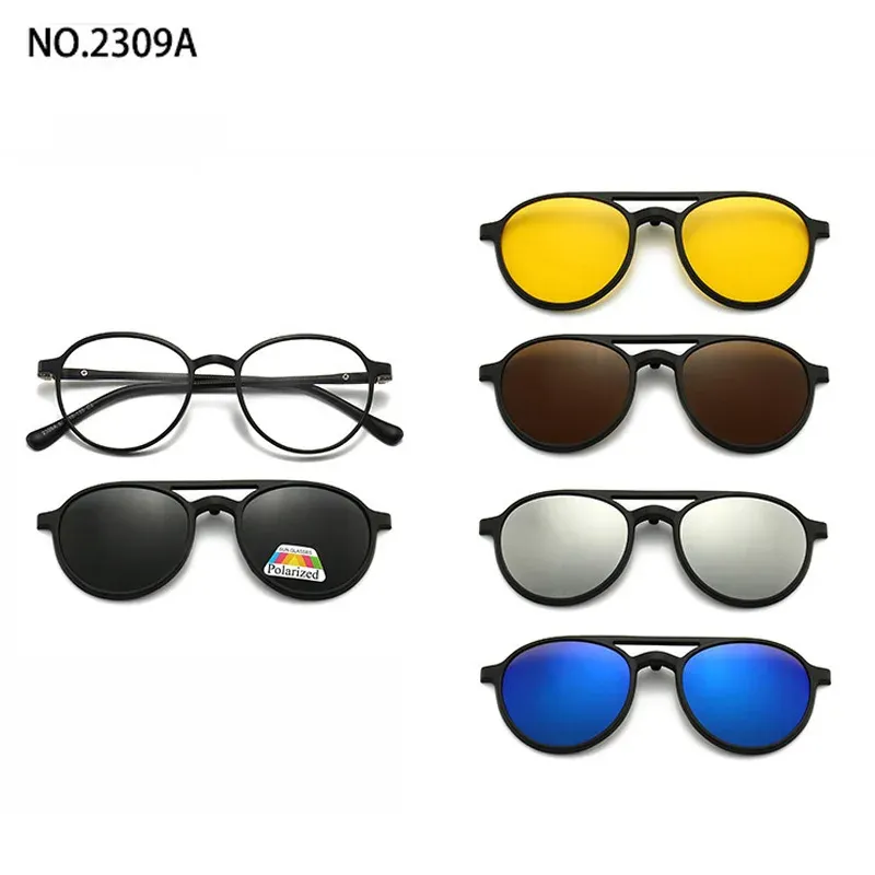 Lunettes de soleil polarisées carrées pour hommes avec clip magnétique 5 lentilles, monture TR90 grise 20
