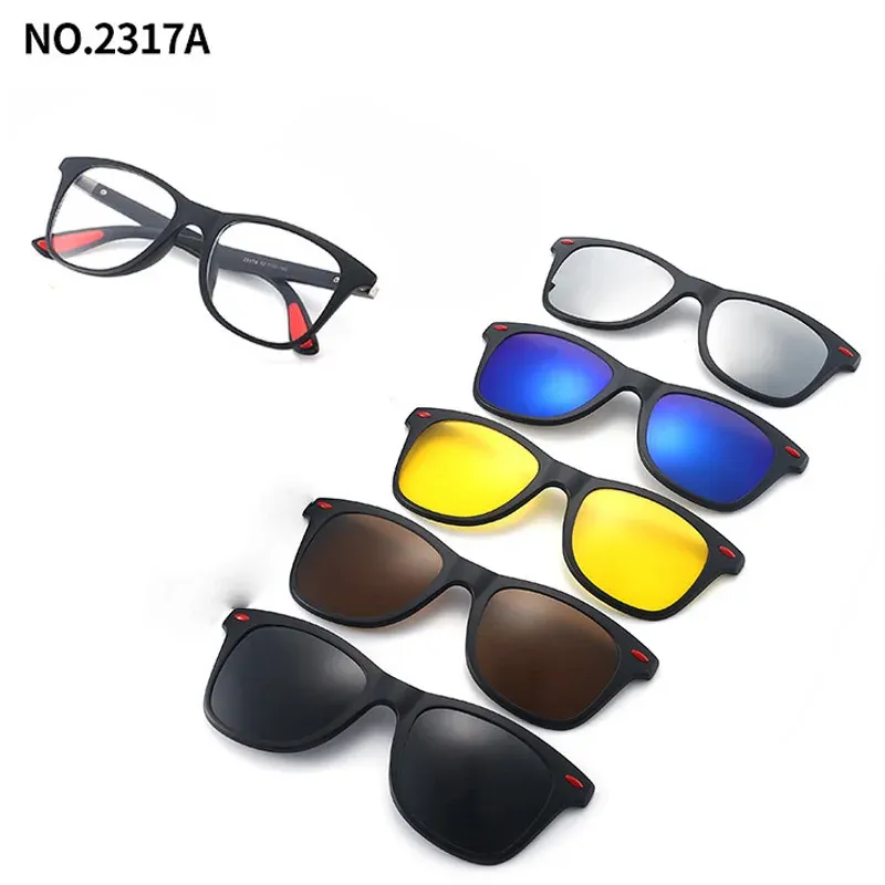 Lunettes de soleil polarisées carrées pour hommes avec clip magnétique 5 lentilles, monture TR90 grise 13