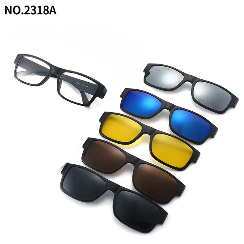 Lunettes de soleil polarisées carrées pour hommes avec clip magnétique 5 lentilles, monture TR90 grise 14