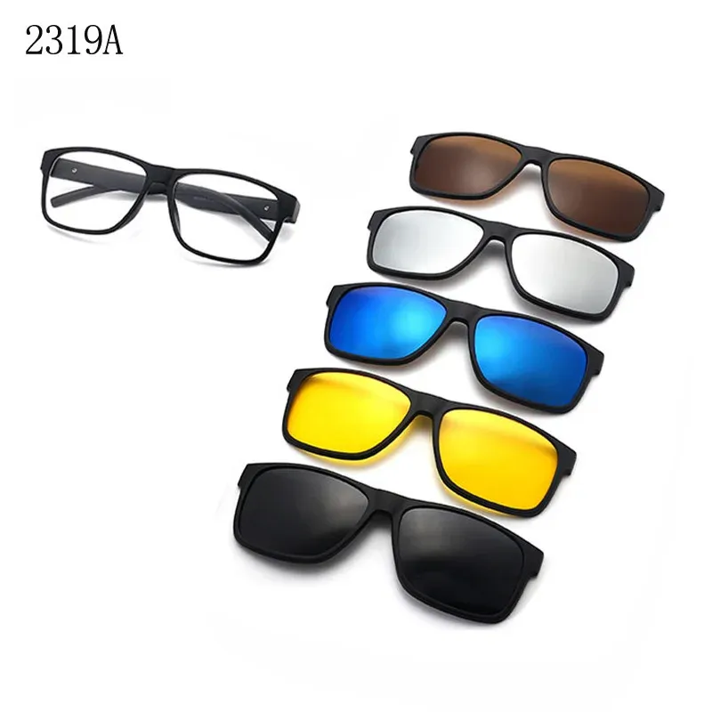 Lunettes de soleil polarisées carrées pour hommes avec clip magnétique 5 lentilles, monture TR90 grise 11