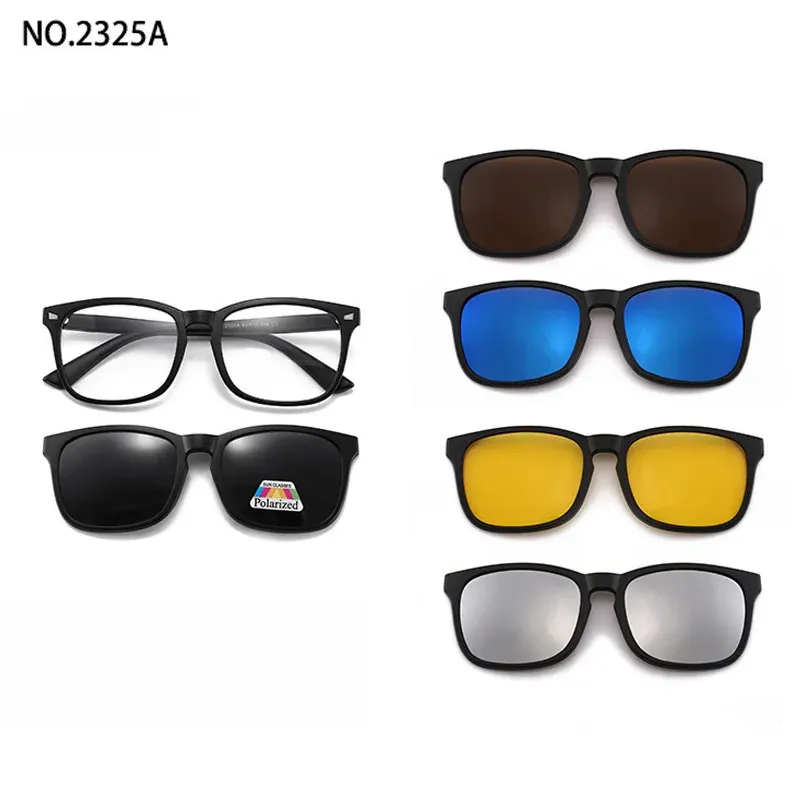 Lunettes de soleil polarisées carrées pour hommes avec clip magnétique 5 lentilles, monture TR90 grise 12
