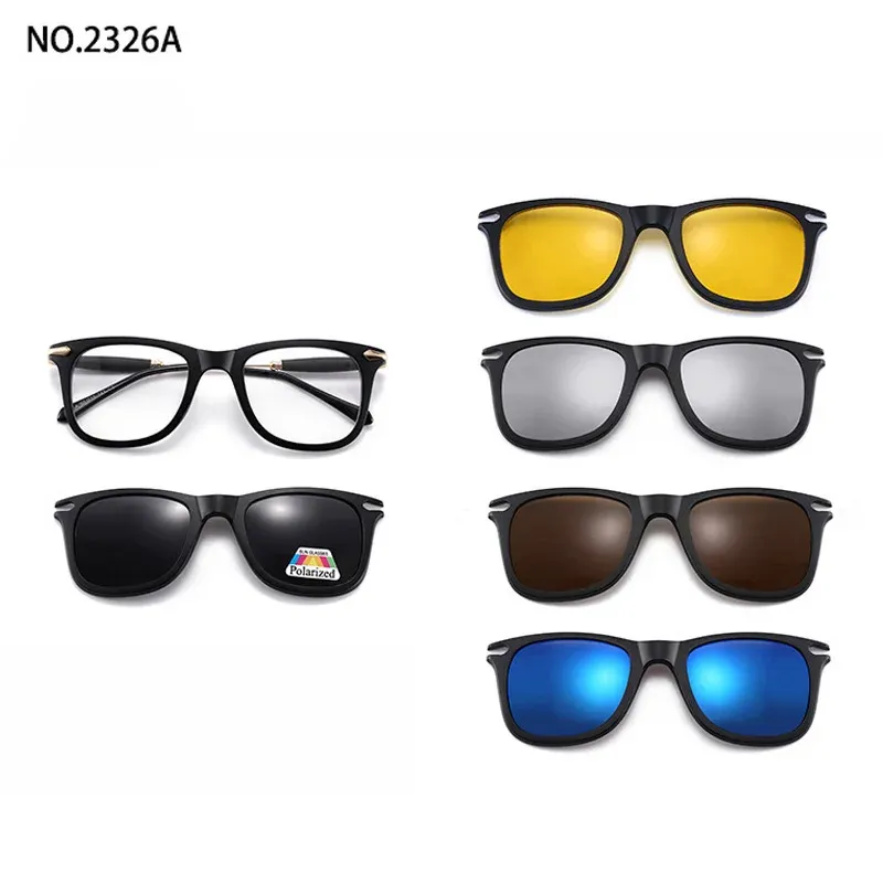 Lunettes de soleil polarisées carrées pour hommes avec clip magnétique 5 lentilles, monture TR90 grise 9