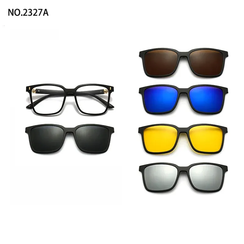 Lunettes de soleil polarisées carrées pour hommes avec clip magnétique 5 lentilles, monture TR90 grise 10