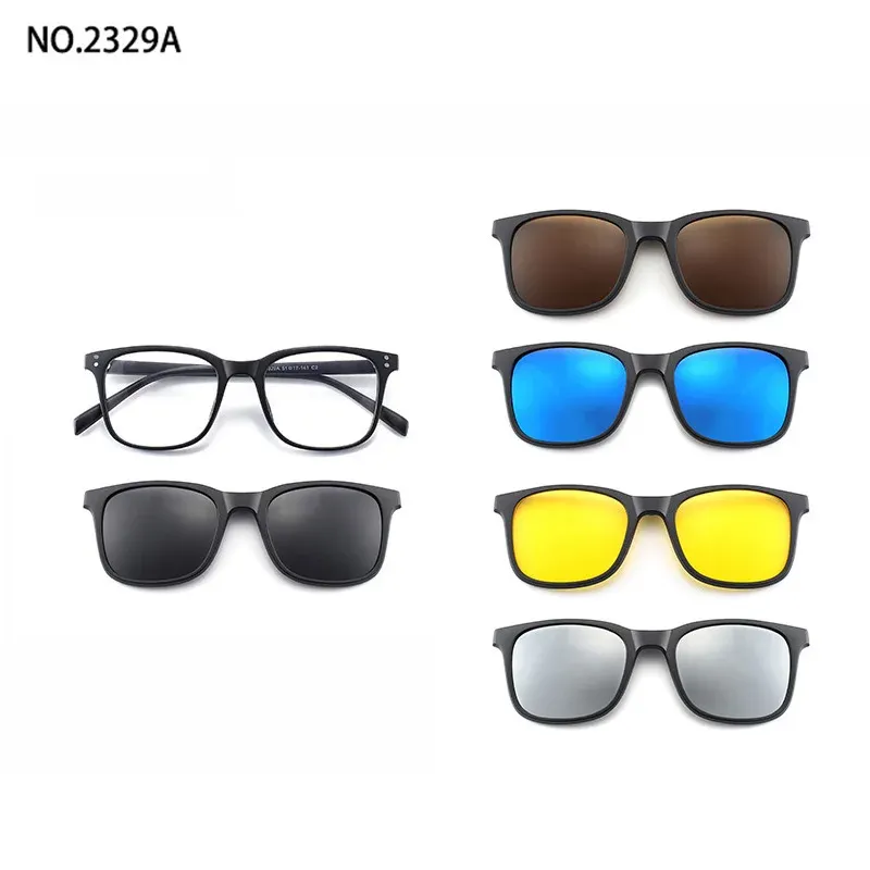 Lunettes de soleil polarisées carrées pour hommes avec clip magnétique 5 lentilles, monture TR90 grise 7