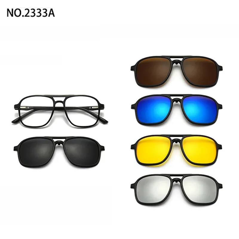 Lunettes de soleil polarisées carrées pour hommes avec clip magnétique 5 lentilles, monture TR90 grise 31