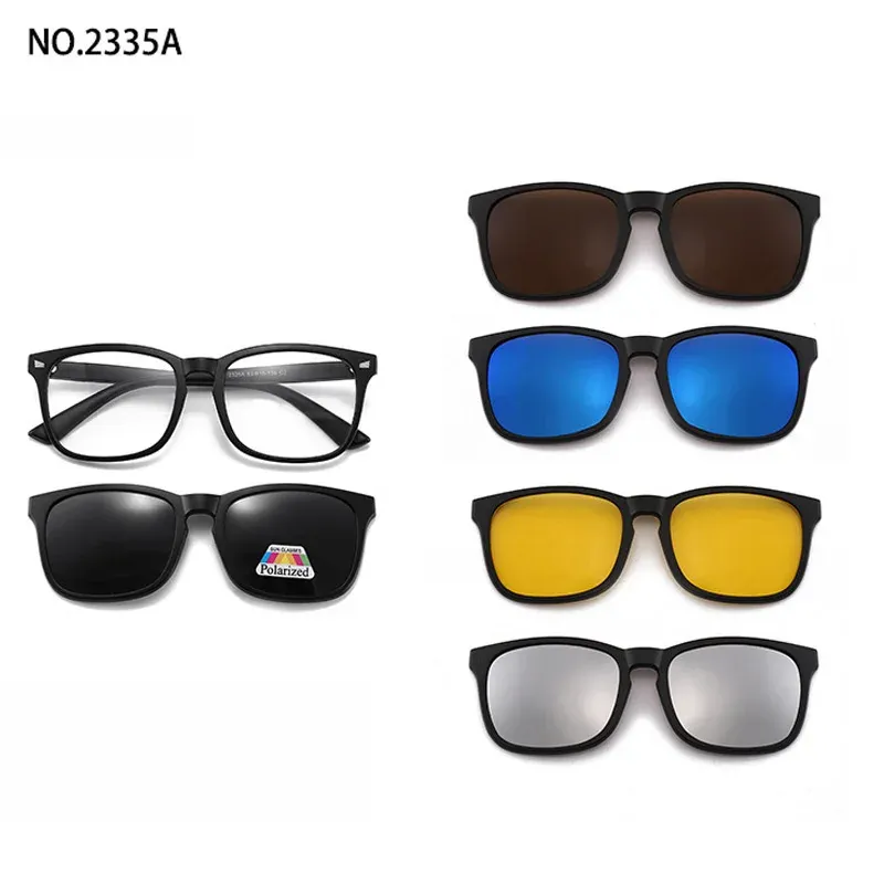Lunettes de soleil polarisées carrées pour hommes avec clip magnétique 5 lentilles, monture TR90 grise 28