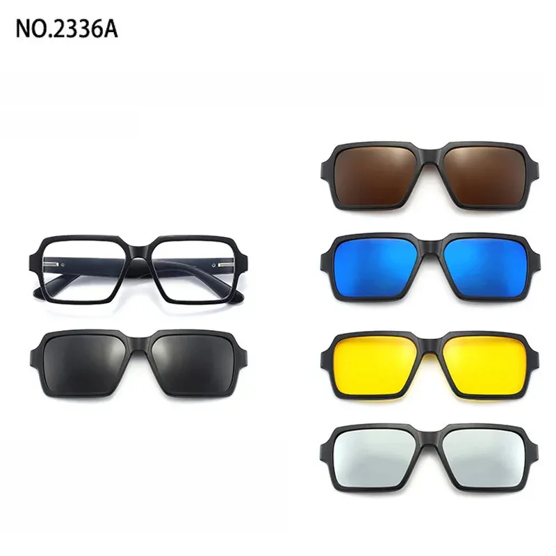 Lunettes de soleil polarisées carrées pour hommes avec clip magnétique 5 lentilles, monture TR90 grise 29
