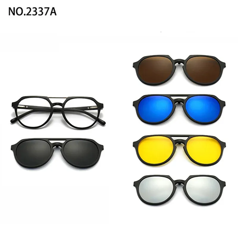 Lunettes de soleil polarisées carrées pour hommes avec clip magnétique 5 lentilles, monture TR90 grise 26