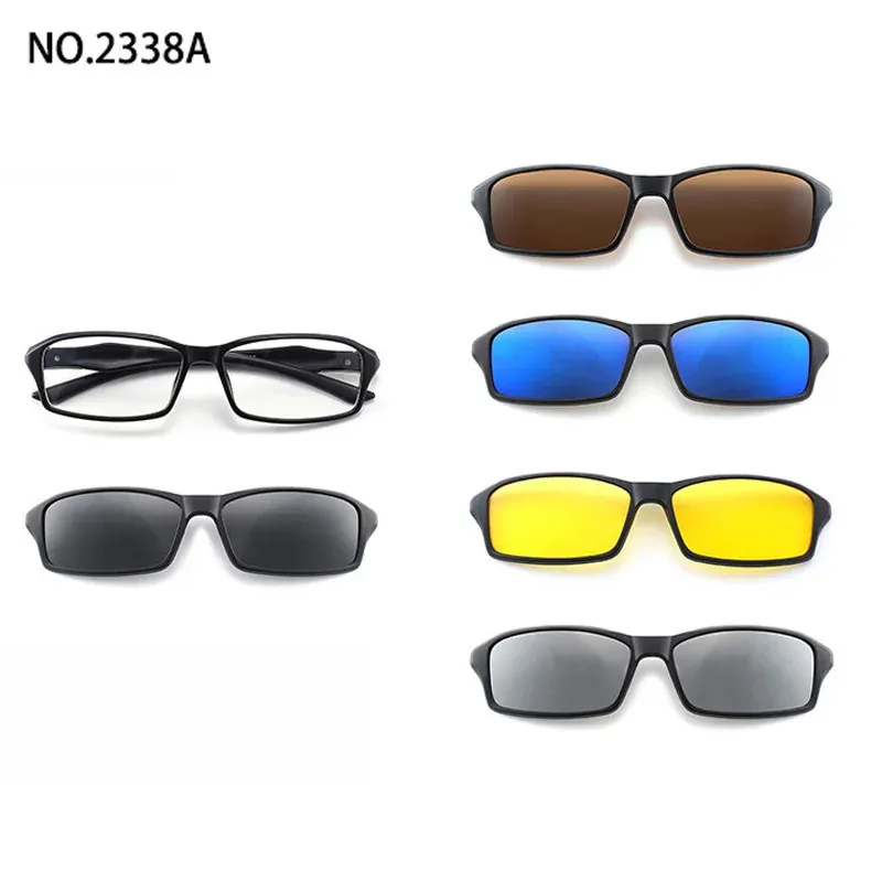 Lunettes de soleil polarisées carrées pour hommes avec clip magnétique 5 lentilles, monture TR90 grise 27