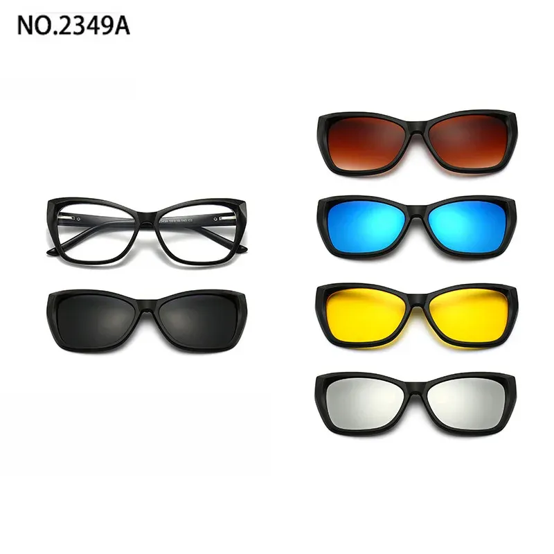 Lunettes de soleil polarisées carrées pour hommes avec clip magnétique 5 lentilles, monture TR90 grise 25