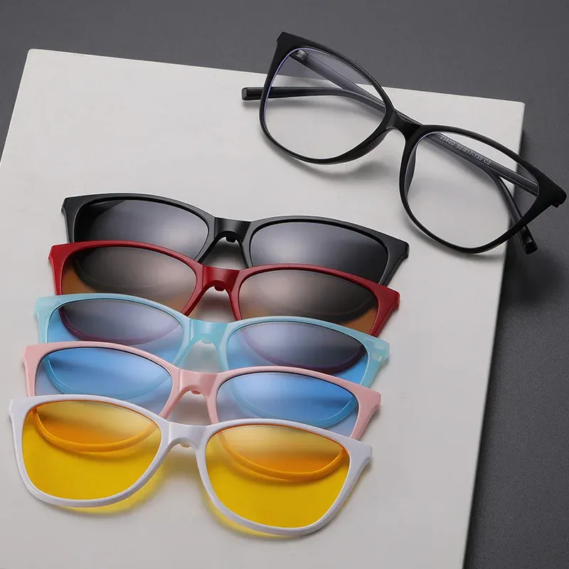 Lunettes de soleil polarisées carrées pour hommes avec clip magnétique 5 lentilles, monture TR90 grise 23