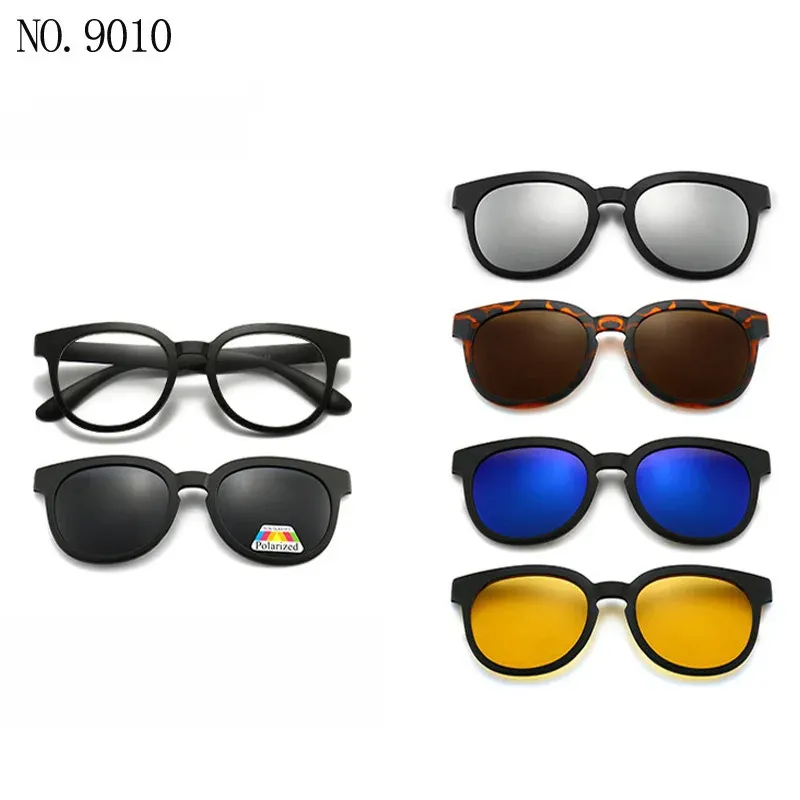 Lunettes de soleil polarisées carrées pour hommes avec clip magnétique 5 lentilles, monture TR90 grise 36