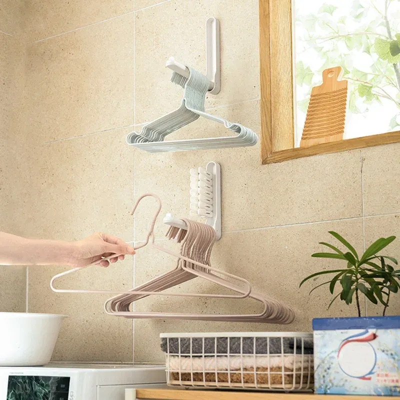Support de rangement mural pliable multifonctionnel pour cintres et vêtements de chambre, gain de place 3