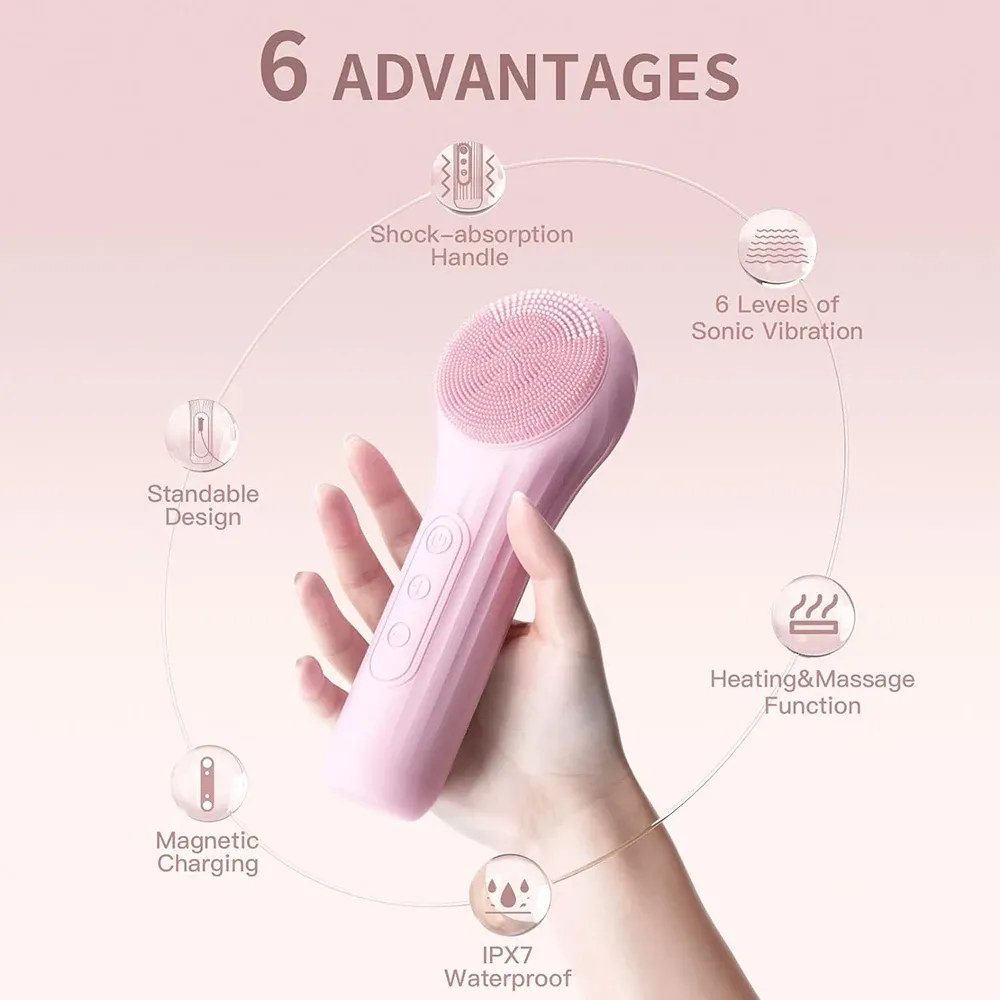 Brosse nettoyante sonique pour le visage étanche, rechargeable, exfoliante et vibrante, pour un nettoyage en profondeur, outil de soin de la peau 2
