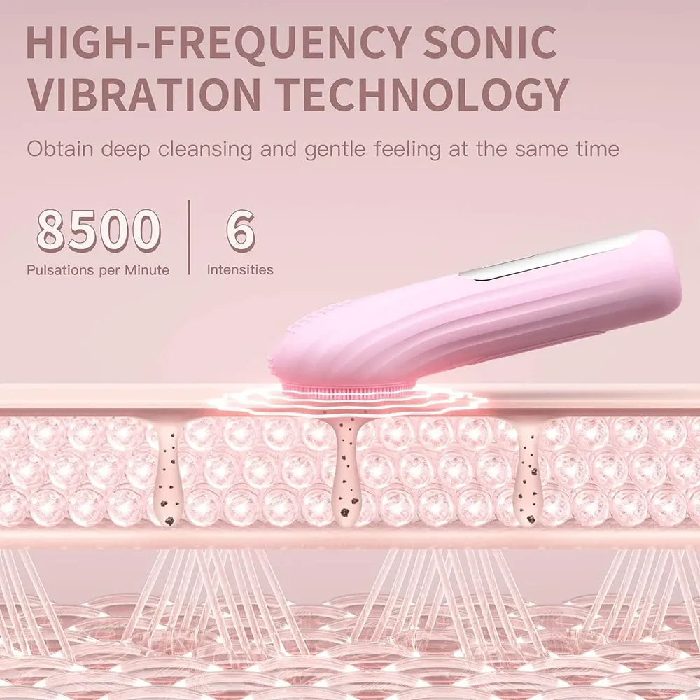 Brosse nettoyante sonique pour le visage étanche, rechargeable, exfoliante et vibrante, pour un nettoyage en profondeur, outil de soin de la peau 5