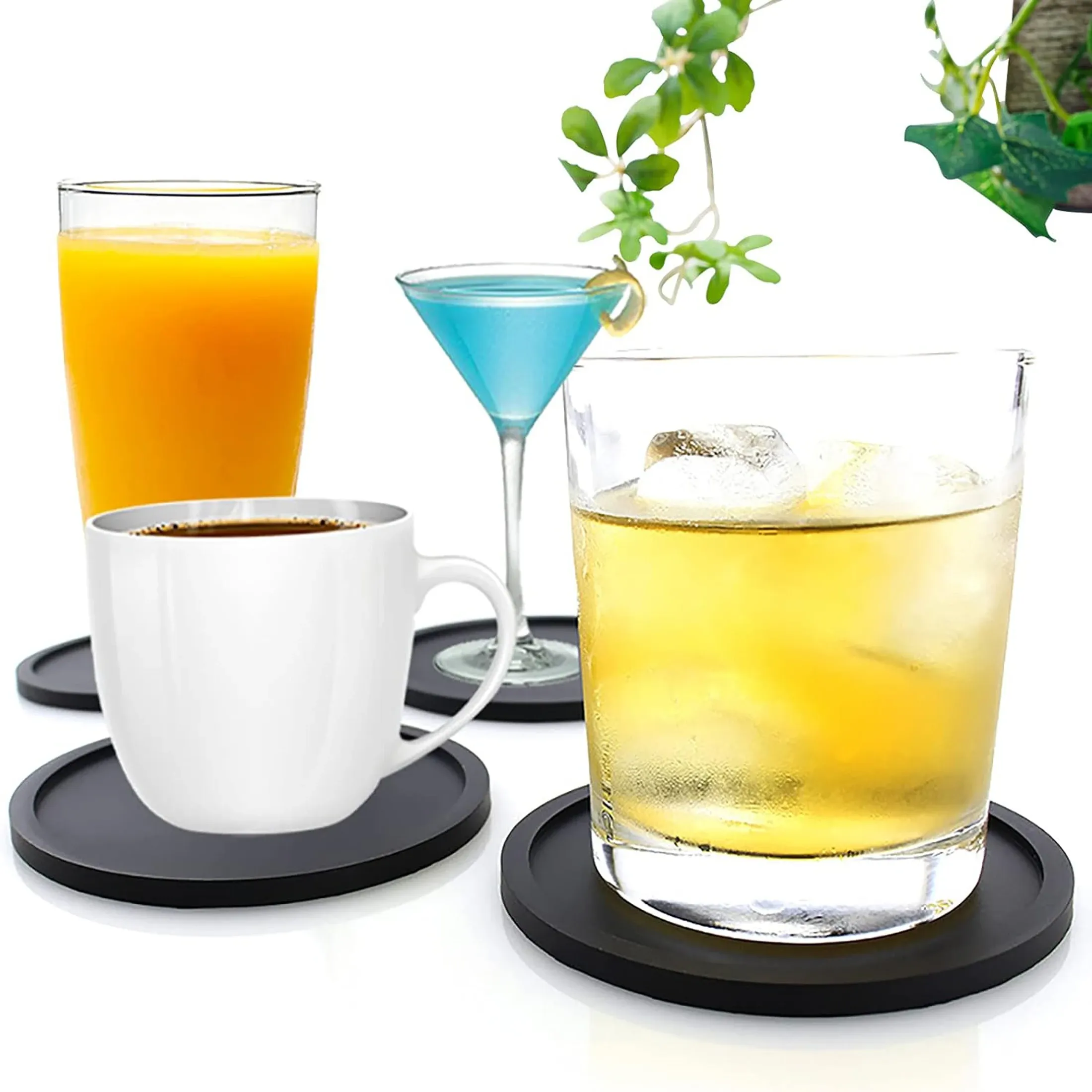 Sous-verres en silicone avec support, pour boissons chaudes ou froides, antidérapants et antiadhésifs 5