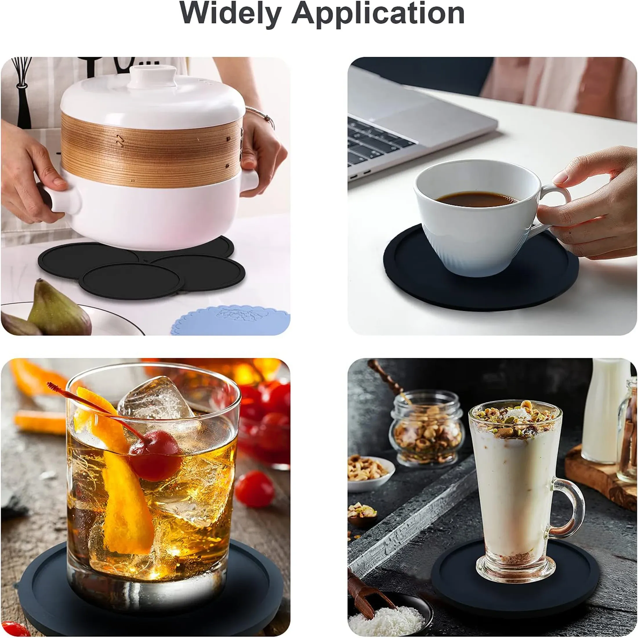 Sous-verres en silicone avec support, pour boissons chaudes ou froides, antidérapants et antiadhésifs 6