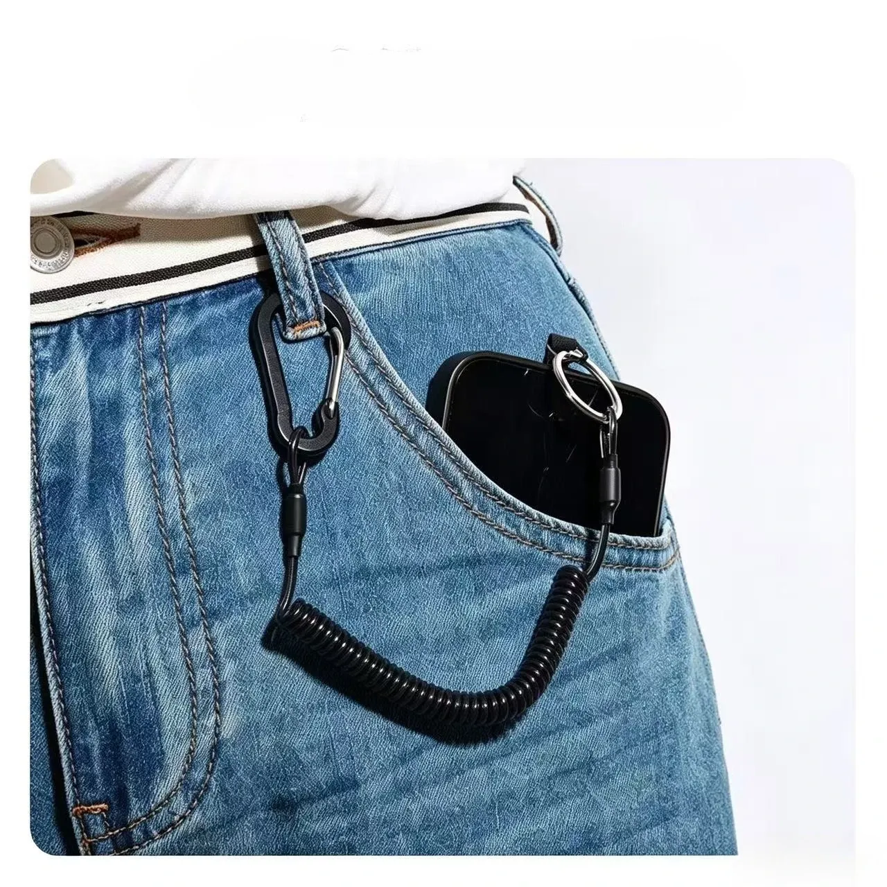 Cordon de sécurité rétractable pour téléphone avec patch adhésif, bracelet de poignet et mousqueton porte-clés 2