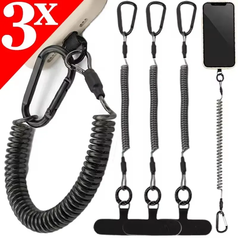 Cordon de sécurité rétractable pour téléphone avec patch adhésif, bracelet de poignet et mousqueton porte-clés - Image 1