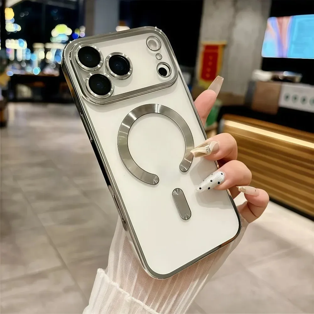 Coque de téléphone magnétique de luxe compatible MagSafe, plaquée, pour iPhone 18 et 17 Pro Max, iPhone 17 Air, coque de protection transparente pour iPhone 17 et 18 Pro Max 4