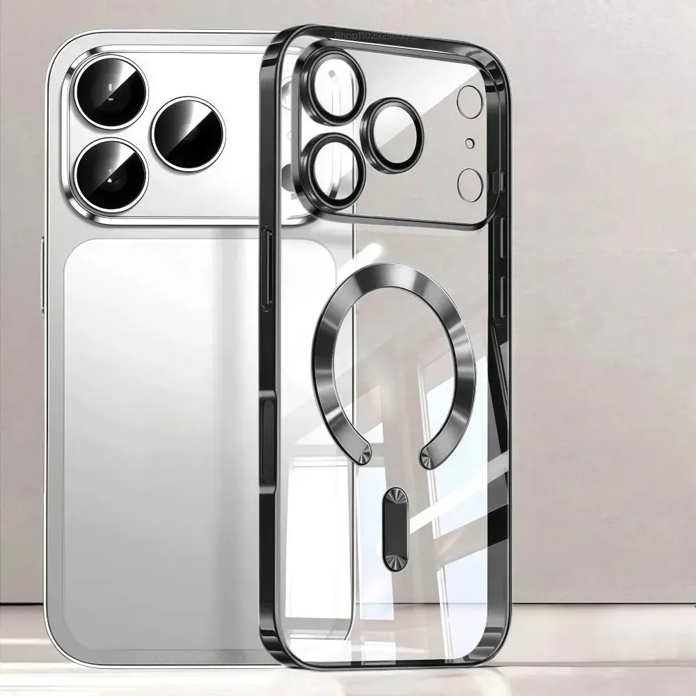 Coque de téléphone magnétique de luxe compatible MagSafe, plaquée, pour iPhone 18 et 17 Pro Max, iPhone 17 Air, coque de protection transparente pour iPhone 17 et 18 Pro Max 12