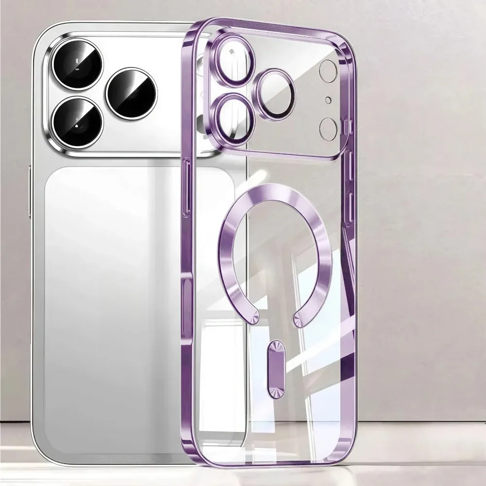 Coque de téléphone magnétique de luxe compatible MagSafe, plaquée, pour iPhone 18 et 17 Pro Max, iPhone 17 Air, coque de protection transparente pour iPhone 17 et 18 Pro Max 8
