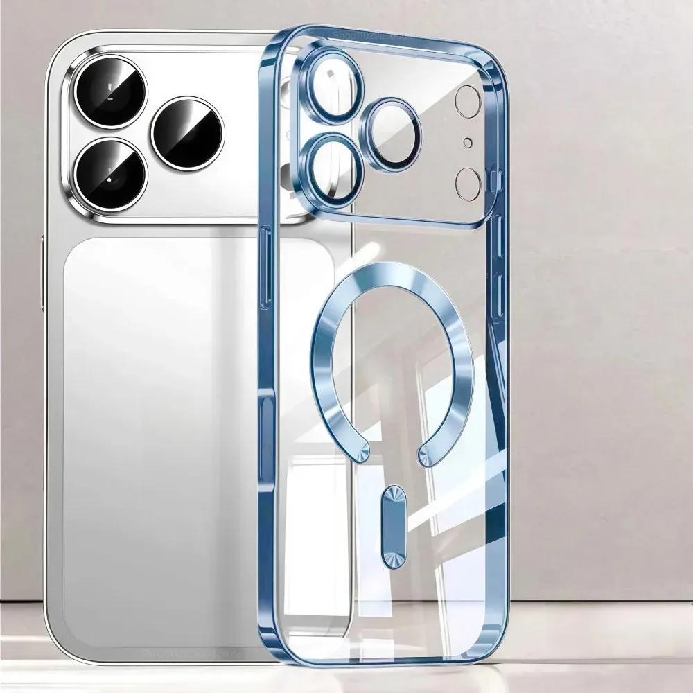 Coque de téléphone magnétique de luxe compatible MagSafe, plaquée, pour iPhone 18 et 17 Pro Max, iPhone 17 Air, coque de protection transparente pour iPhone 17 et 18 Pro Max 9